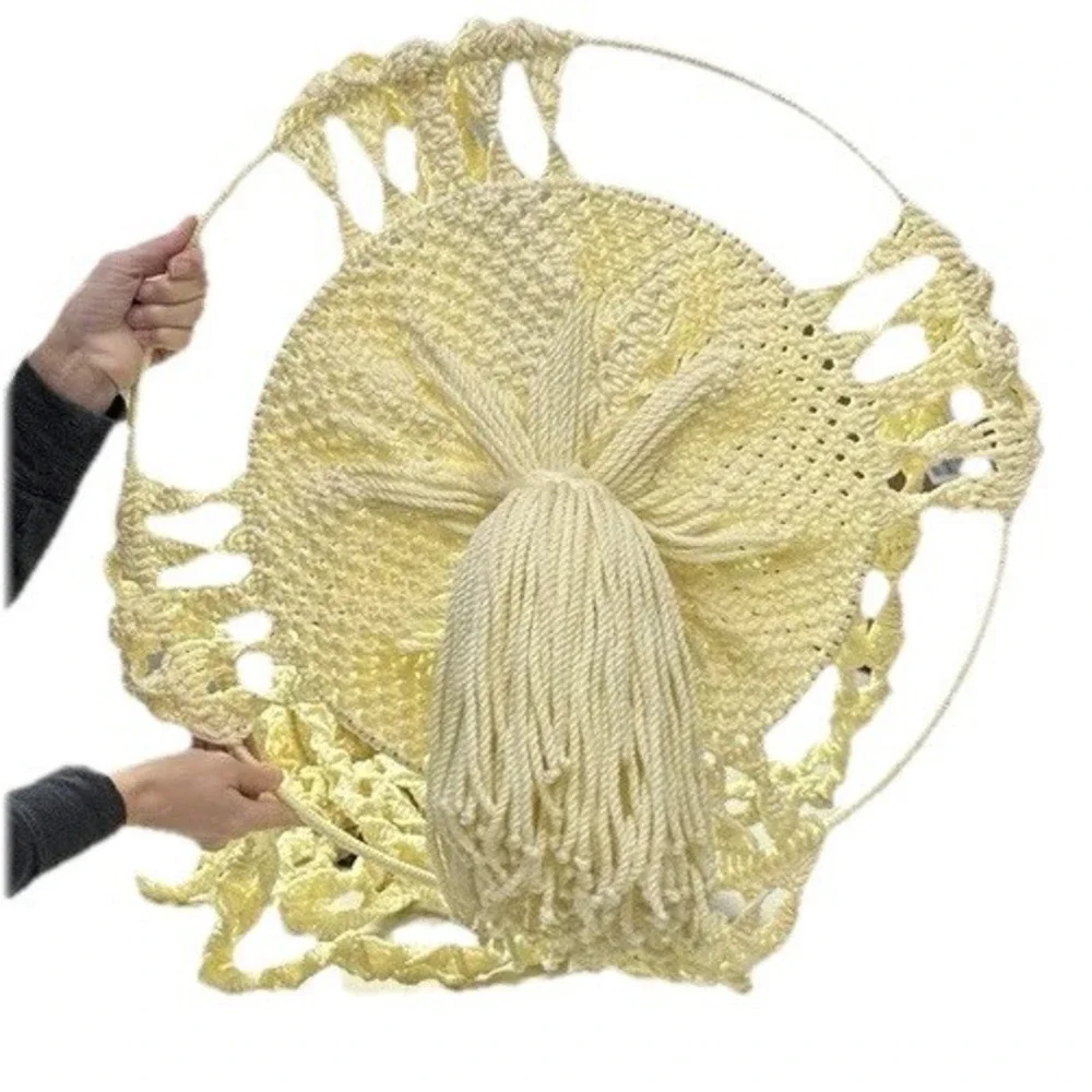 Giant Cream Macrame Plant Hanger Vintage Vibe Boho Hippie Hoop 84